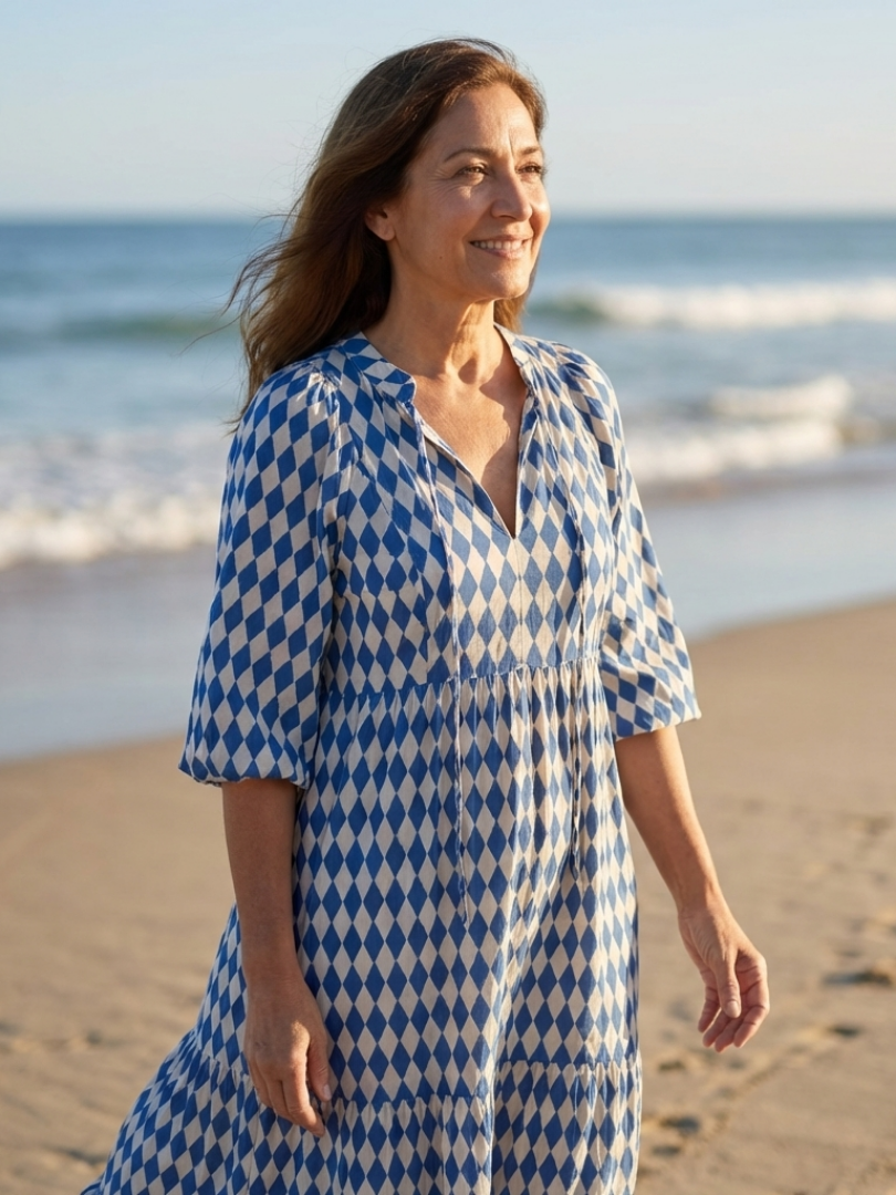 Elodie Diamond Print Tiered Midi Dress