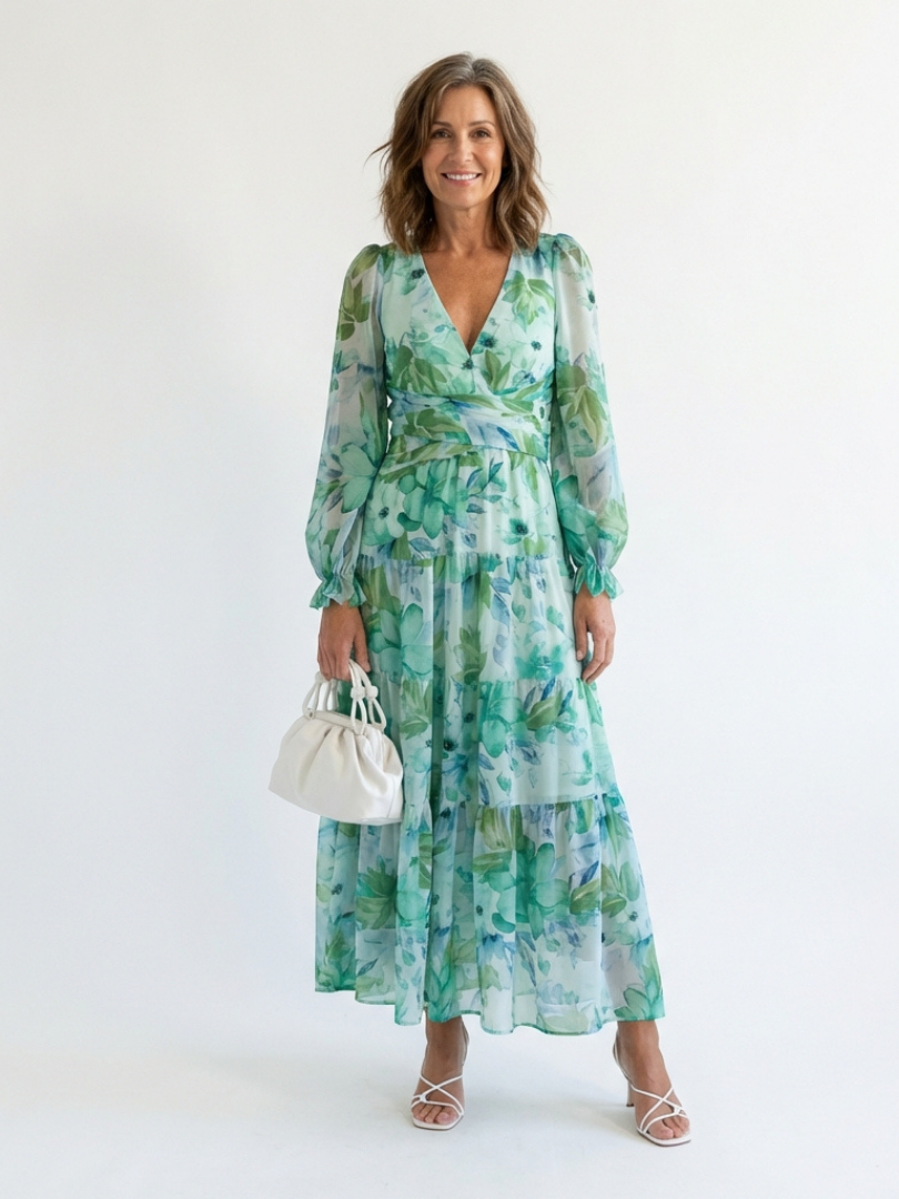 Althea | Elegant Floral Maxi Dress with Long Sleeves