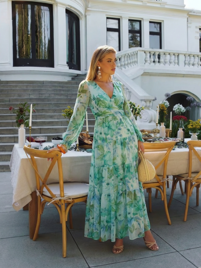 Althea | Elegant Floral Maxi Dress with Long Sleeves