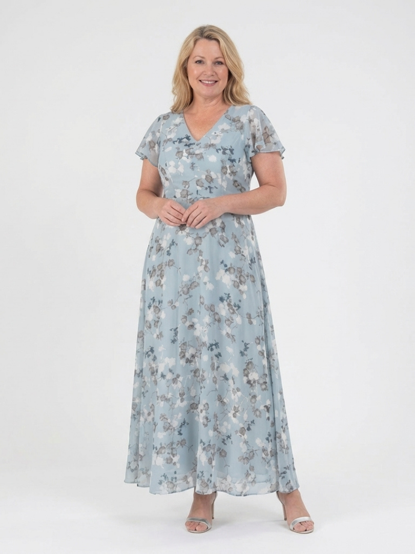 Ismeria | Elegant Floral Chiffon Maxi Dress