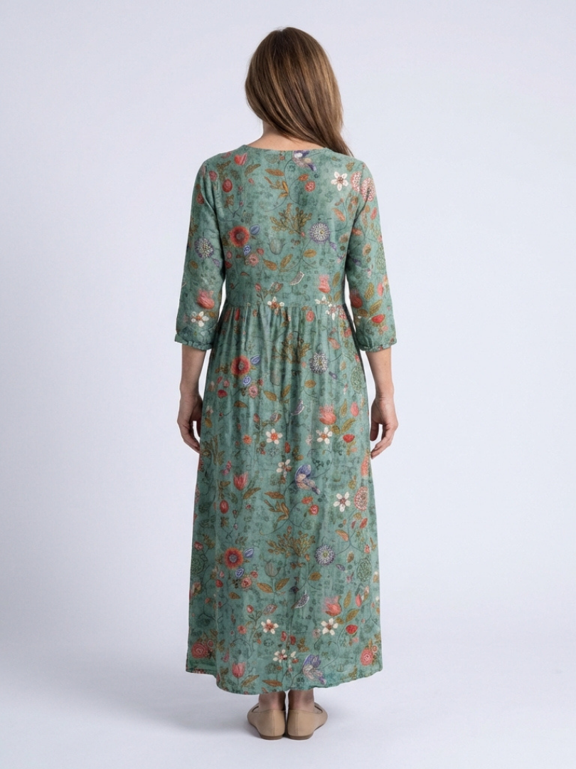 Marina Floral V-Neck Maxi Dress with Three-Quarter Sleeves