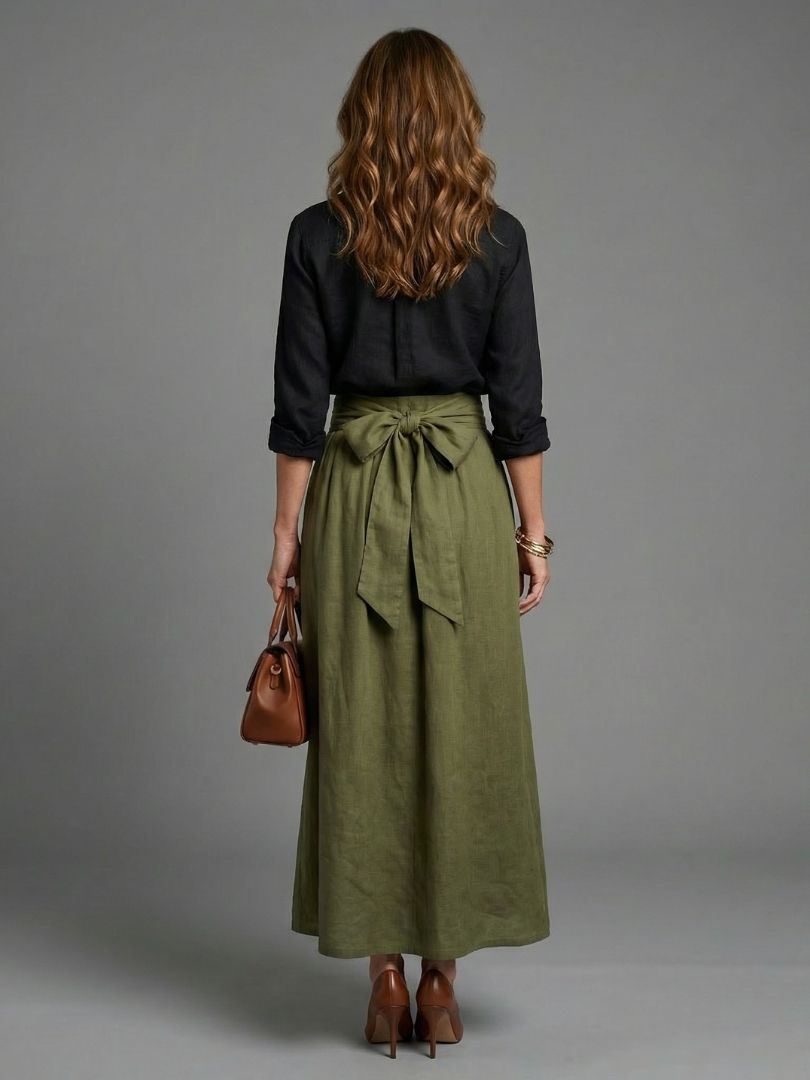 Vera | Elegant Black Blouse & Olive Green Midi Skirt Set