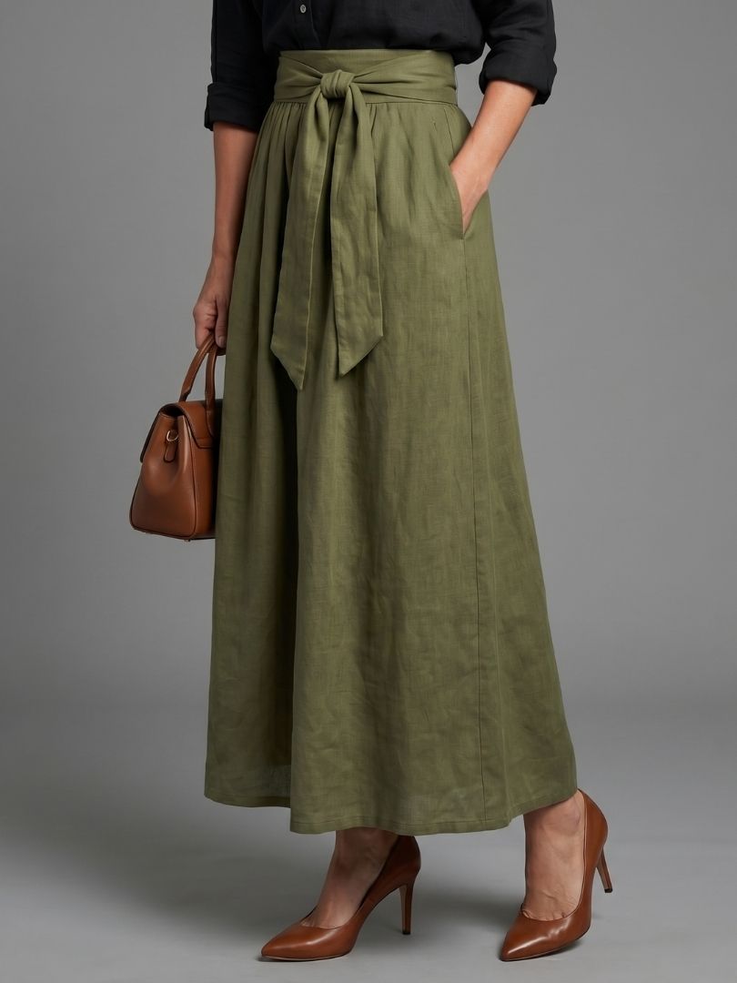 Vera | Elegant Black Blouse & Olive Green Midi Skirt Set