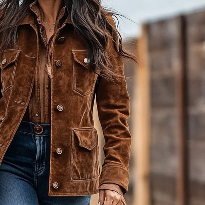Rustic Brown Suede Jacket by Noelle