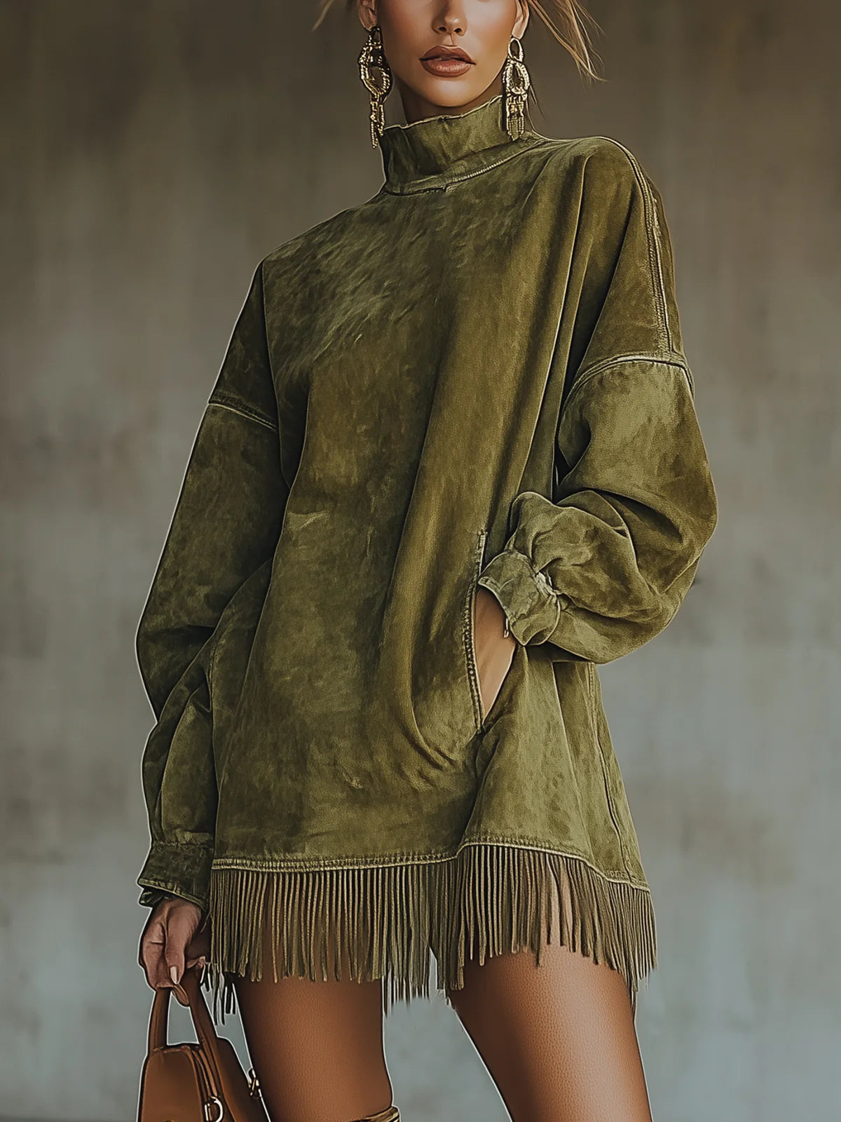 Vélin™ | Darcie Suede-Effect Tunic Dress with Fringe