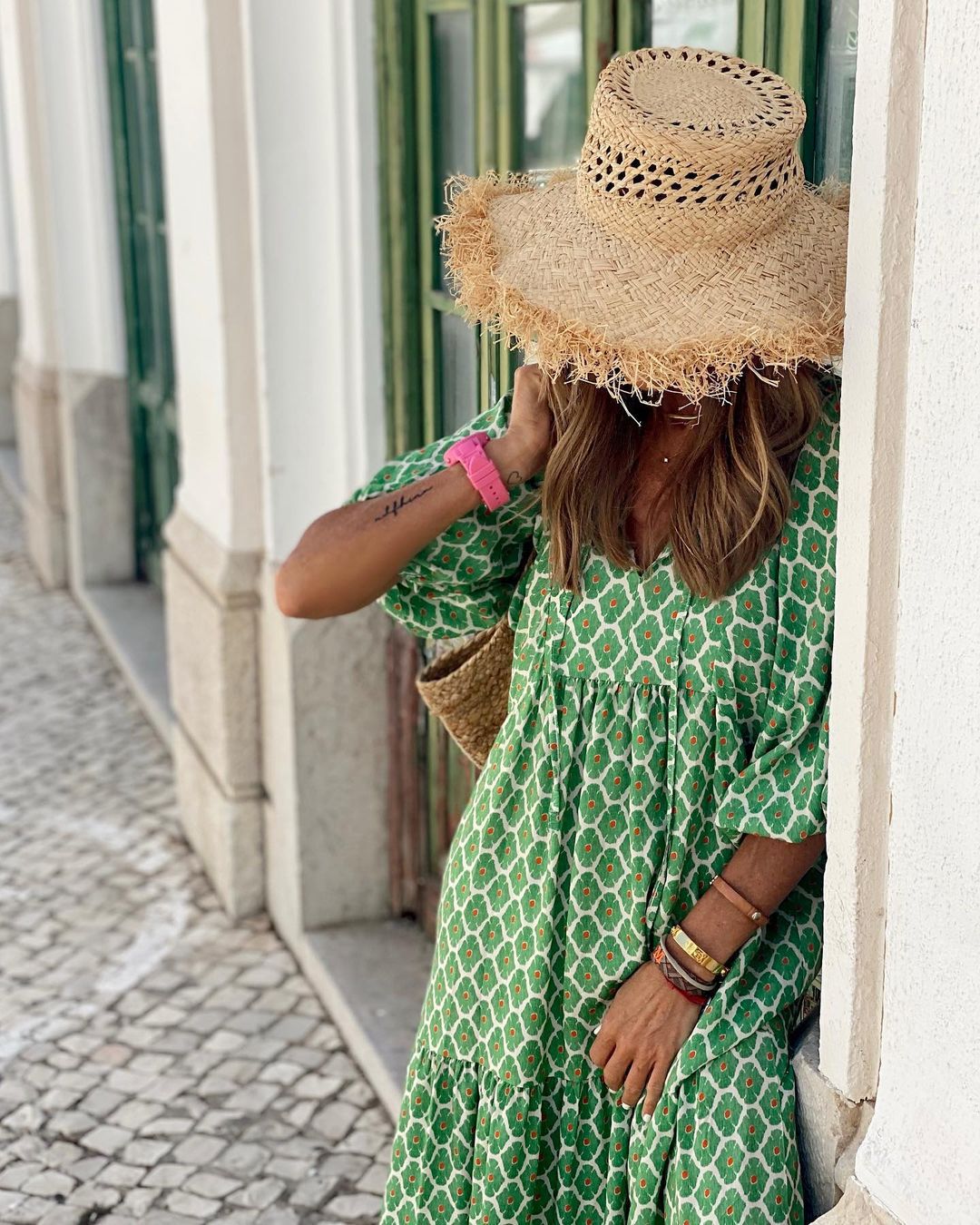 Mirelle | Three Quarter Sleeve V Neck Patterned Midi Dress