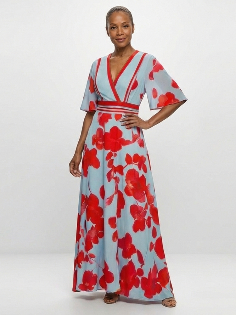 Corinne | Floral V-Neck Maxi Dress