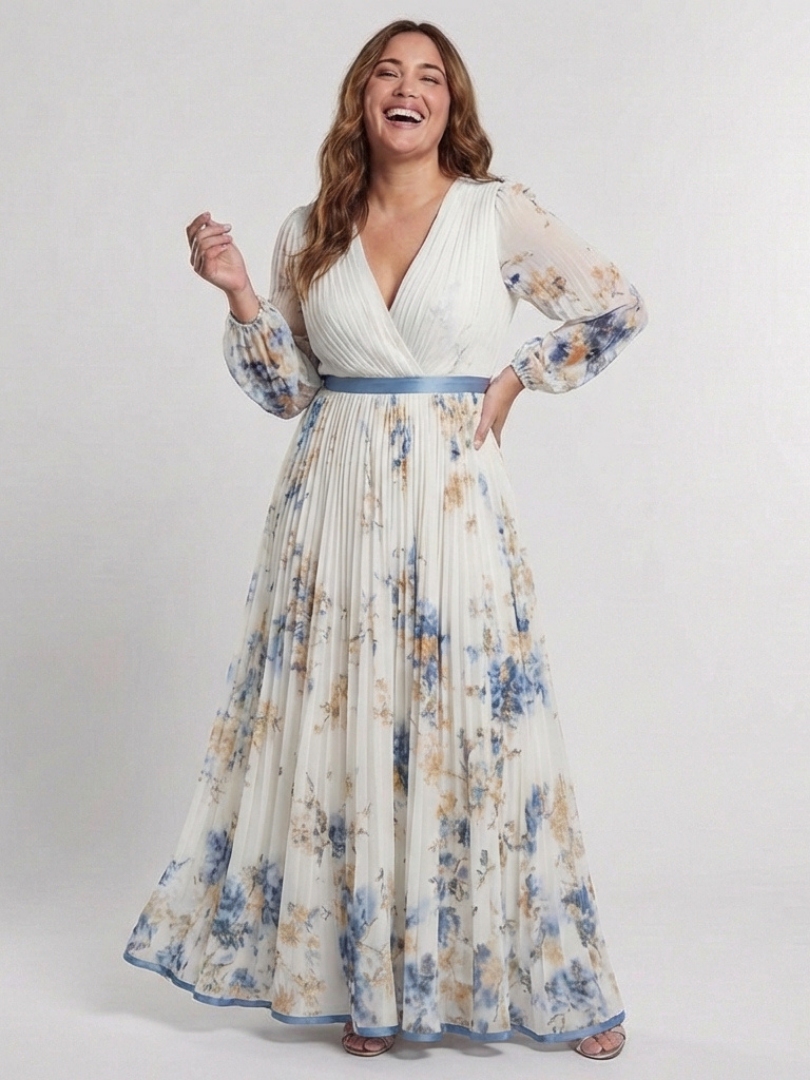 Lavinia | Floral Maxi Dress with Long Sleeves and V-Neck