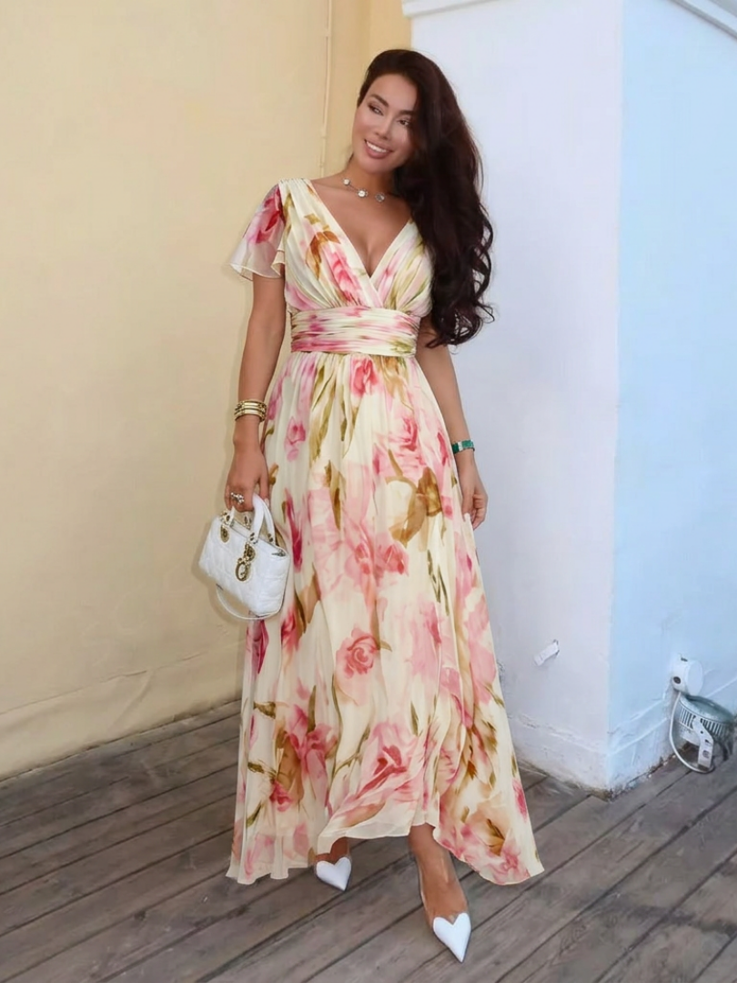 Elara Floral V-Neck Maxi Dress