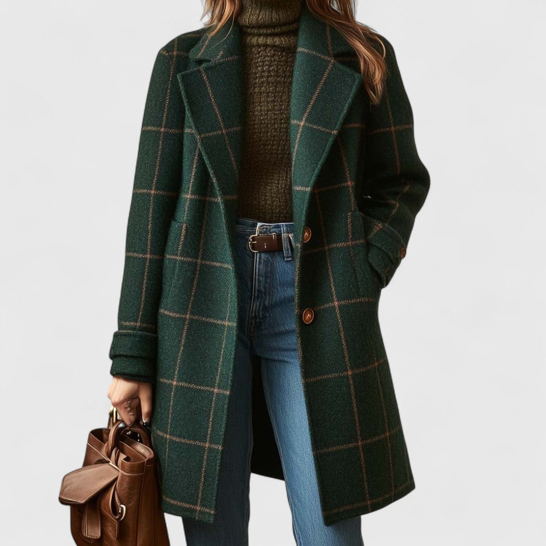 Maya - Women's Classic Plaid Tweed Coat
