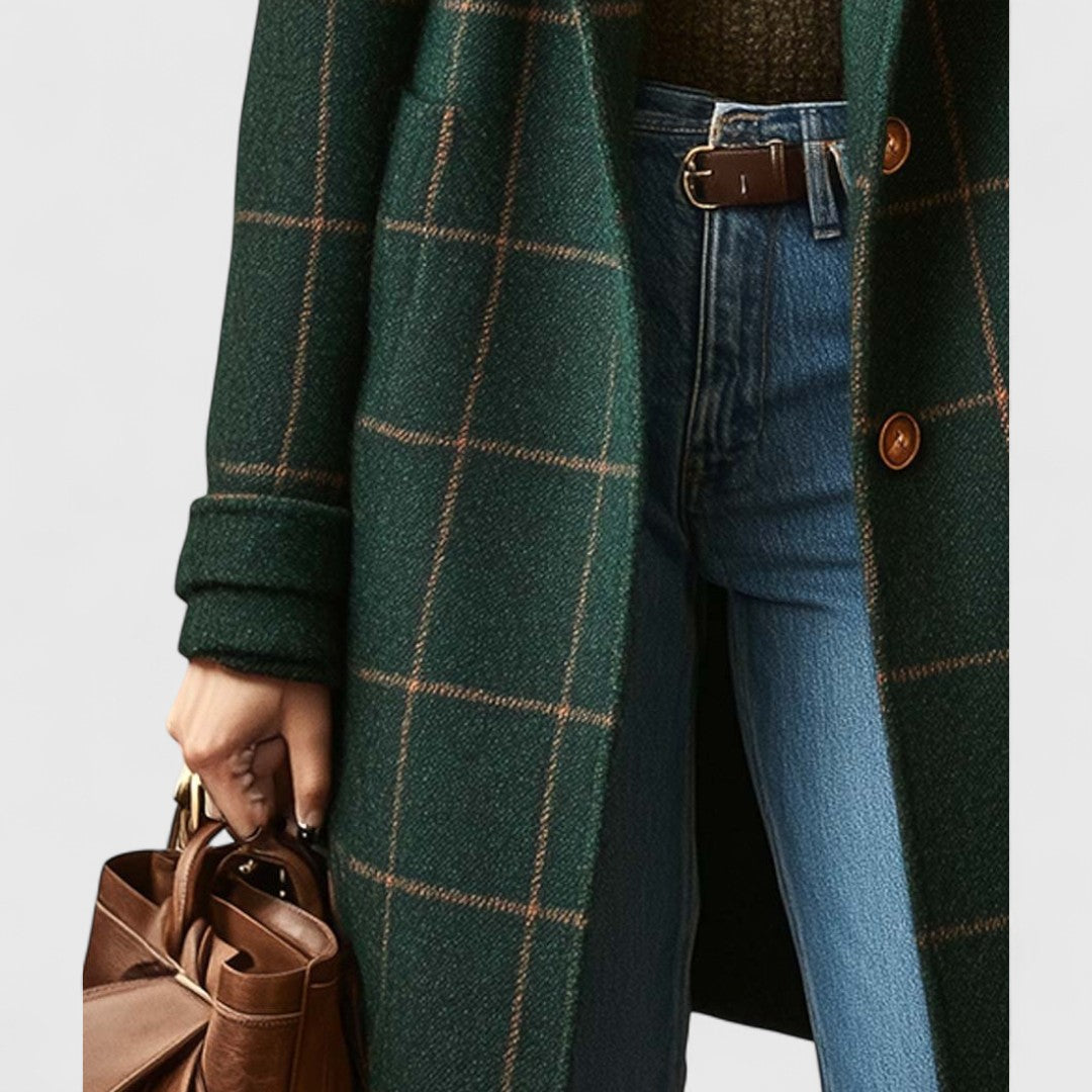 Maya - Women's Classic Plaid Tweed Coat