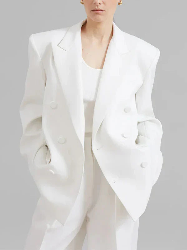 Vélin™ | White Oversized Double-Breasted Blazer