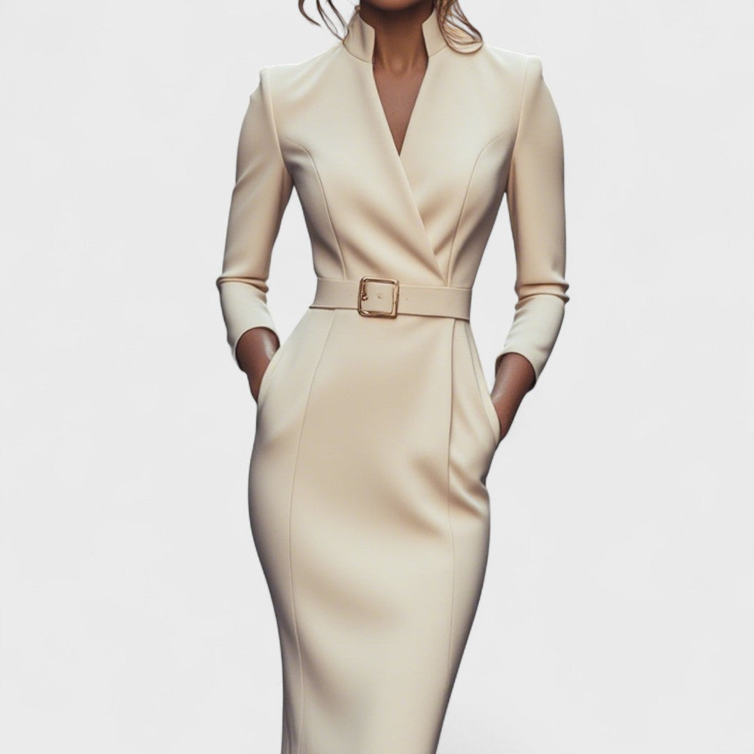 Vélin™ | Mandarin Luxe – Maxi Dress with Belt