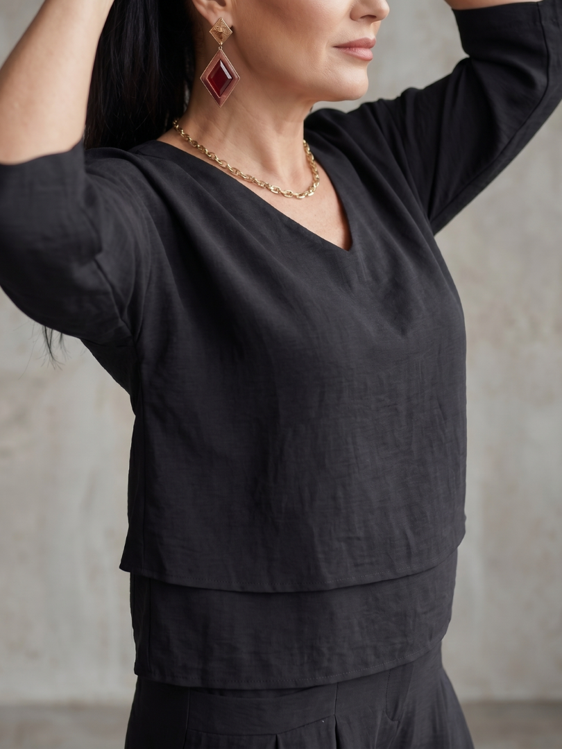 River | Elegant Layered Top with Wide Leg Trousers