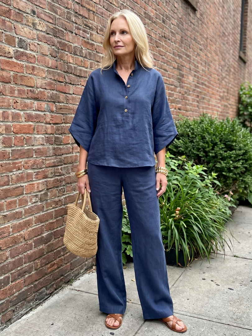 Amity | Elegant Button-Front Tunic and Trouser Ensemble