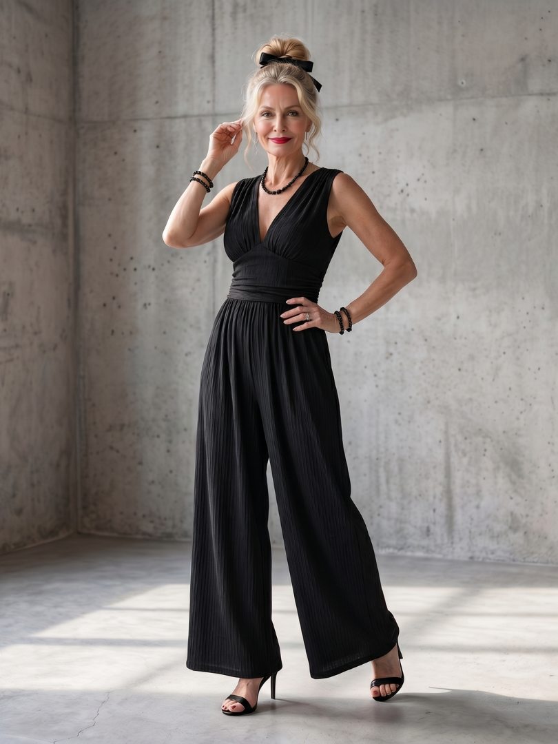 Vincenza | Elegant Deep V Wide Leg Jumpsuit
