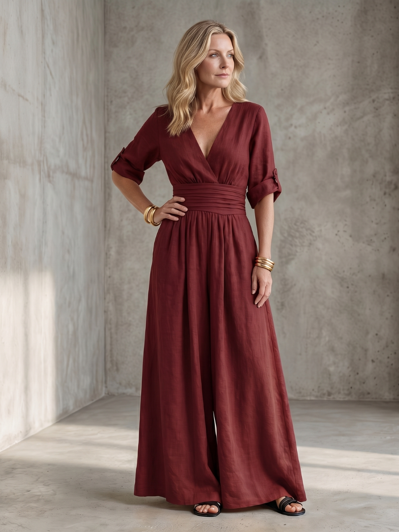 Wanda | Elegant Cross-Front Wide-Leg Jumpsuit