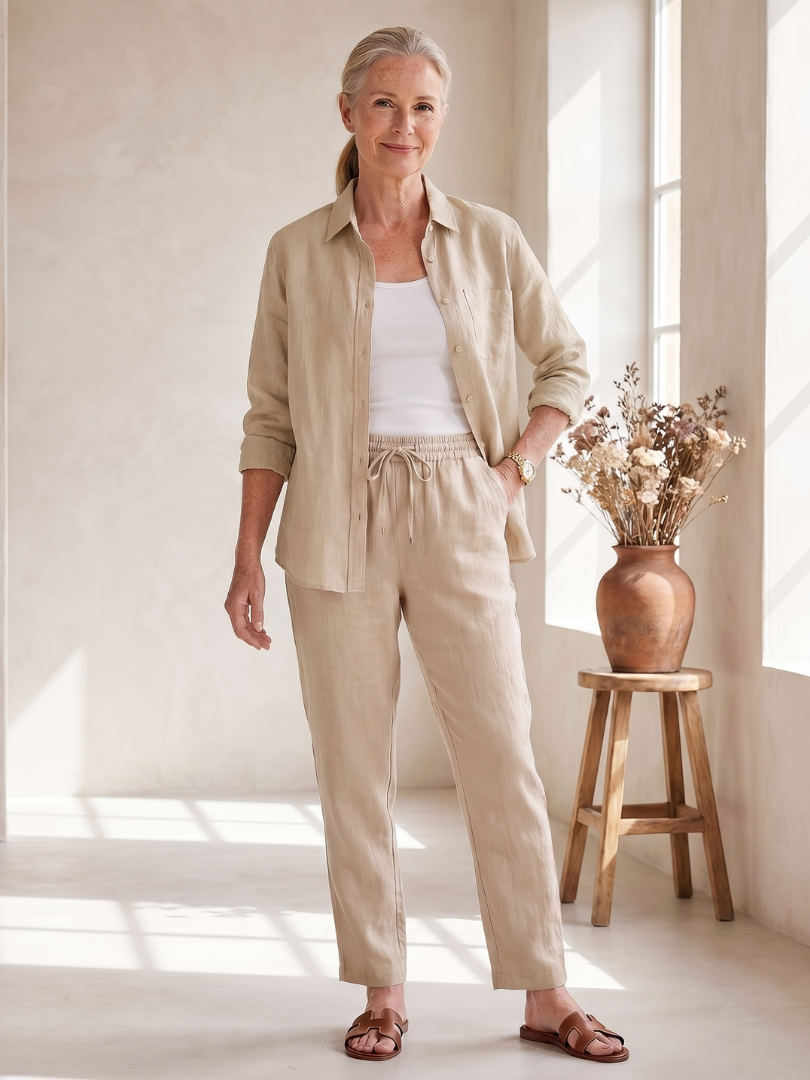 Noor | Elegant Long Sleeve Shirt and Tapered Pants Ensemble