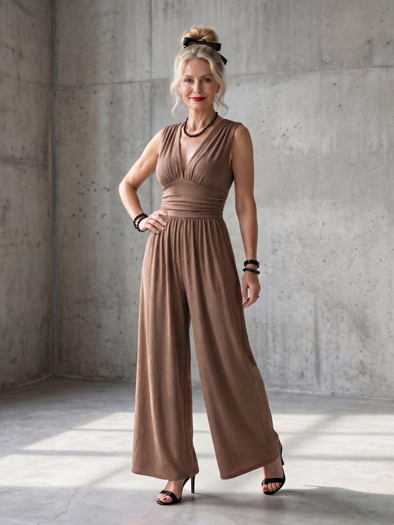 Vincenza | Elegant Deep V Wide Leg Jumpsuit