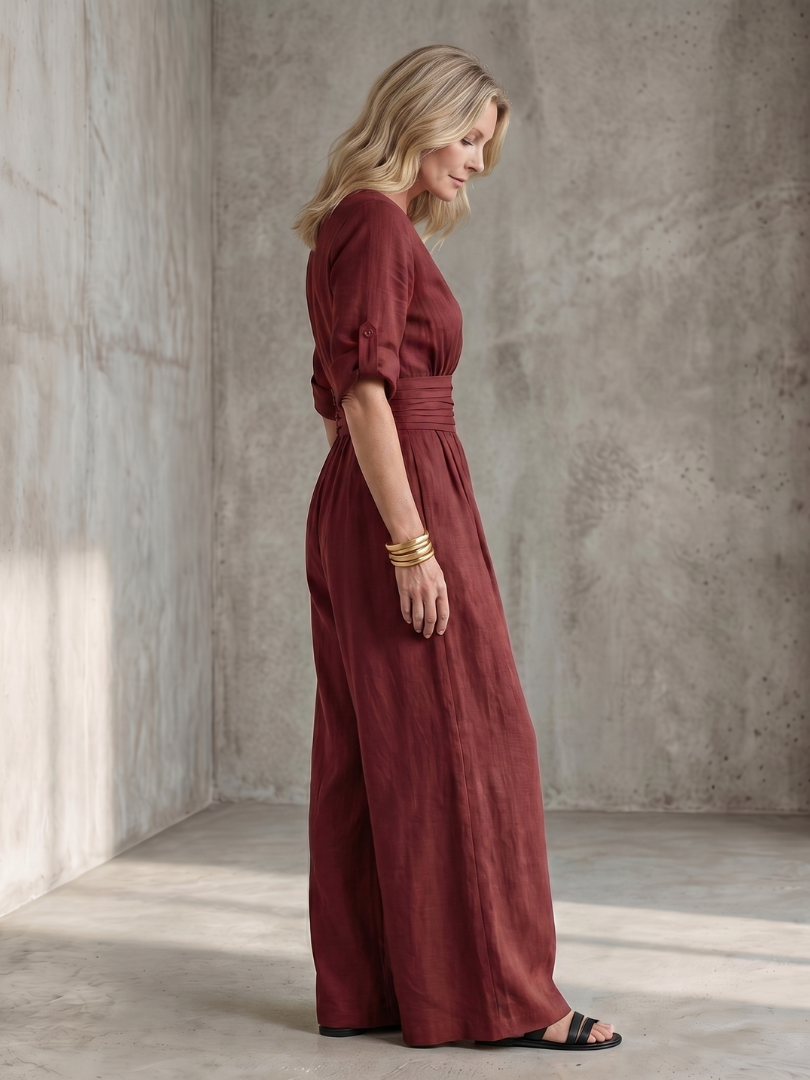 Wanda | Elegant Cross-Front Wide-Leg Jumpsuit