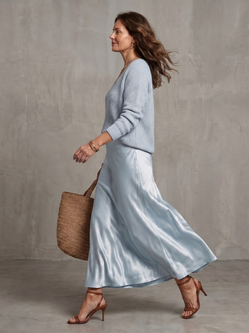 Luciana | Satin Bias Skirt and Knit Layer Ensemble