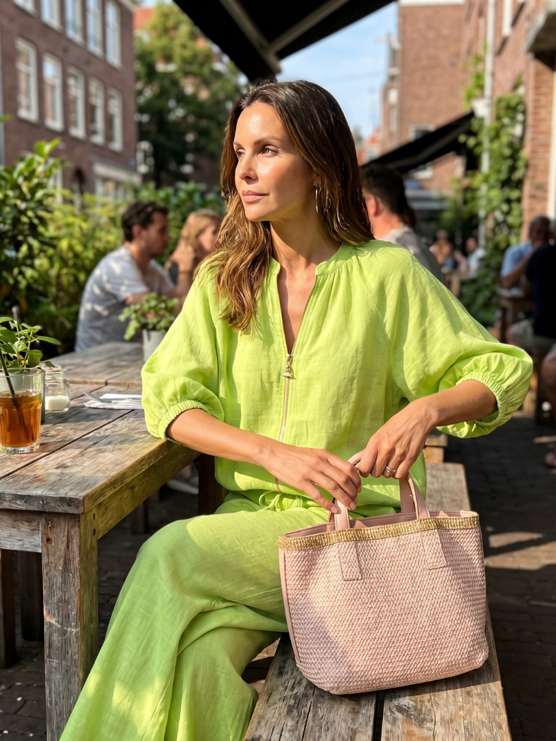Natalia | Elegant Zip-Front Blouson Top and Wide-Leg Trousers Set