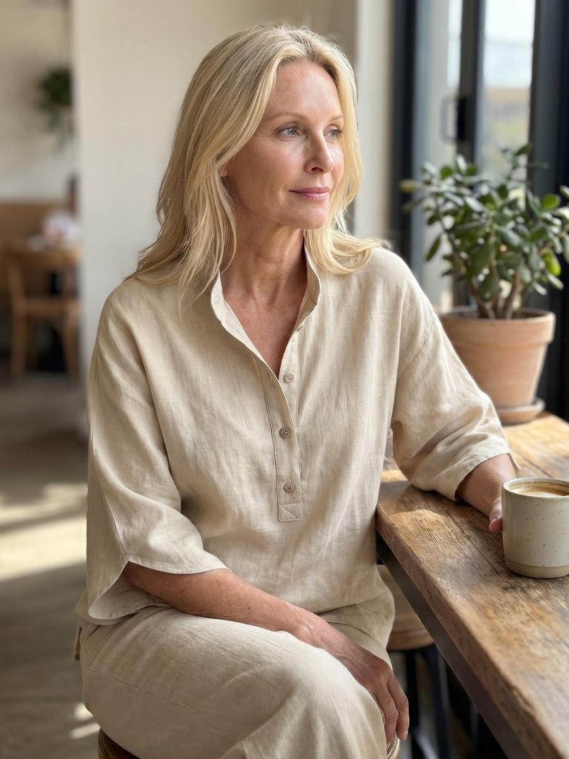 Amity | Elegant Button-Front Tunic and Trouser Ensemble