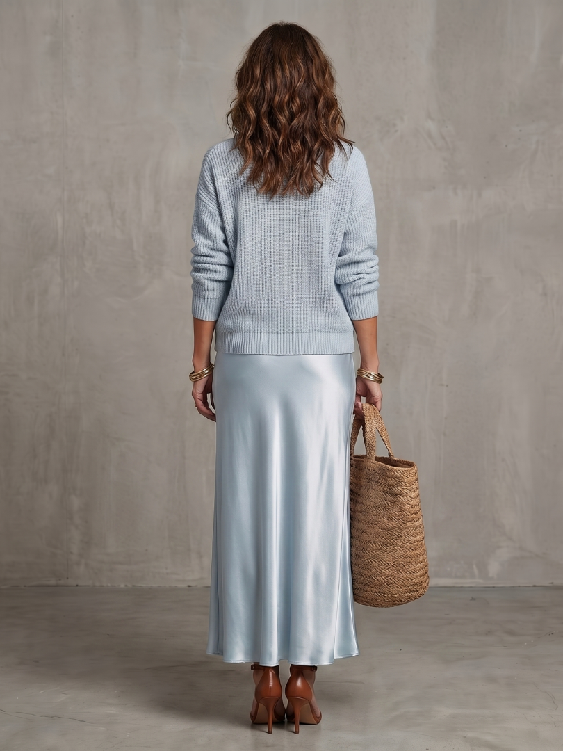 Luciana | Satin Bias Skirt and Knit Layer Ensemble
