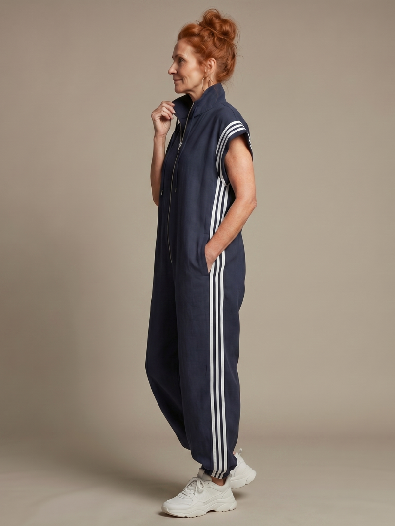 Lark | Elegant Stripe Panel Jumpsuit with Zip Detail