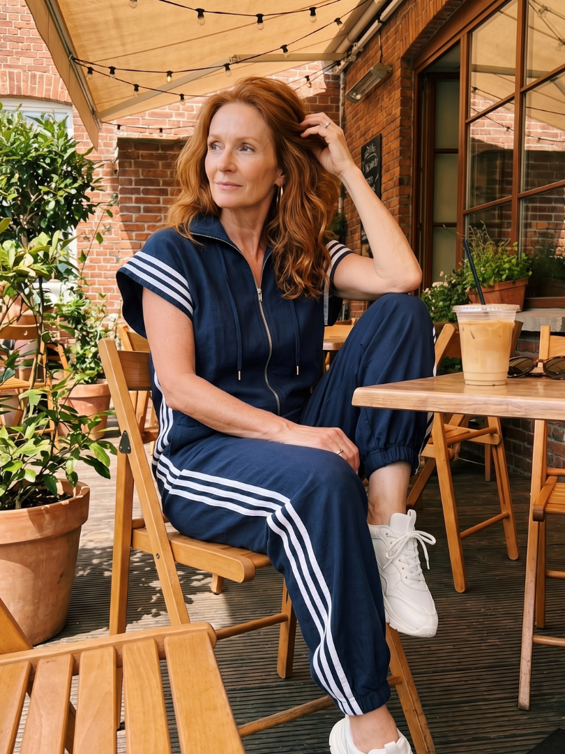 Lark | Elegant Stripe Panel Jumpsuit with Zip Detail