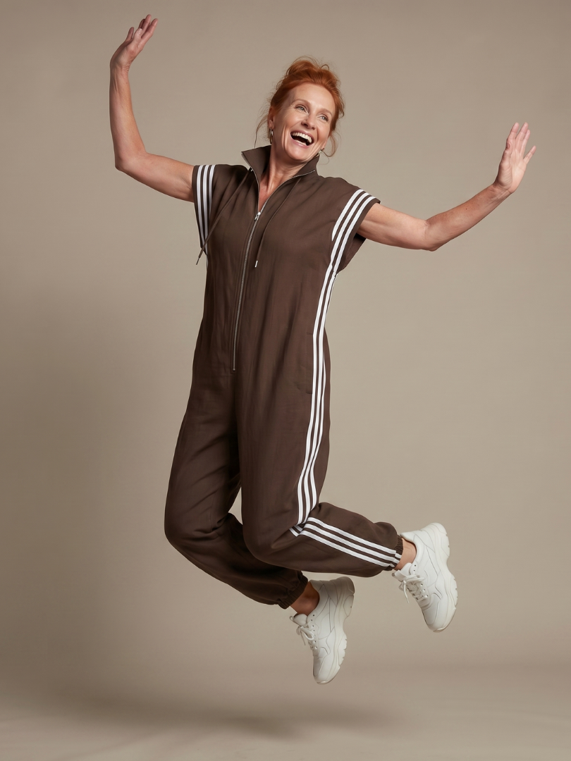 Lark | Elegant Stripe Panel Jumpsuit with Zip Detail