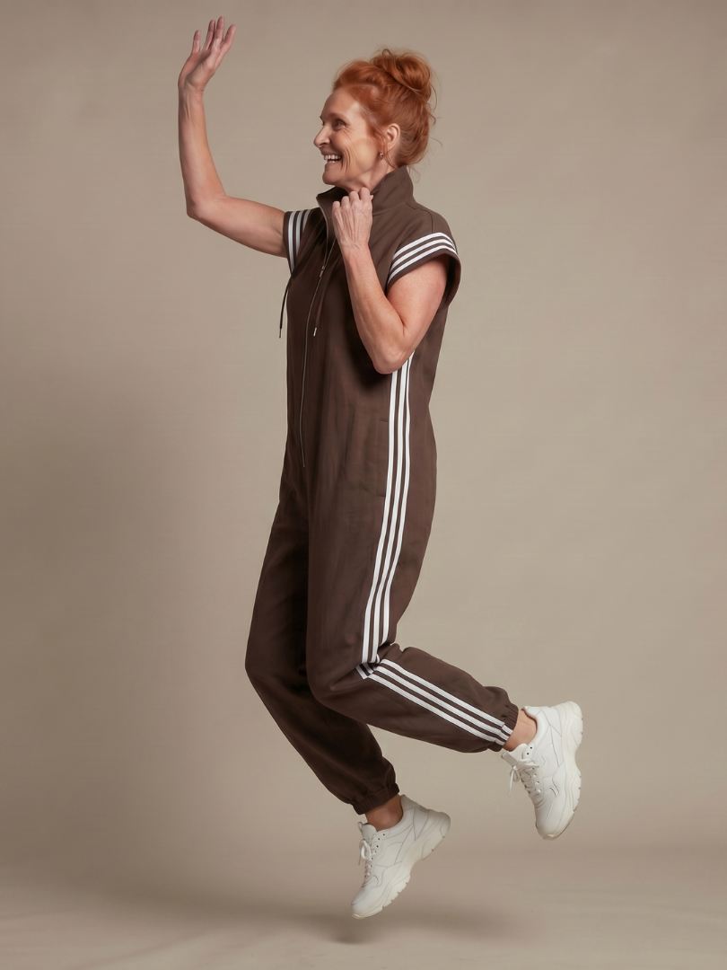 Lark | Elegant Stripe Panel Jumpsuit with Zip Detail