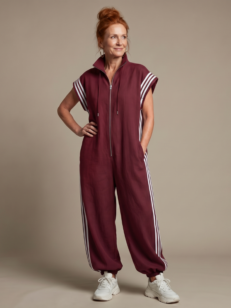 Lark | Elegant Stripe Panel Jumpsuit with Zip Detail