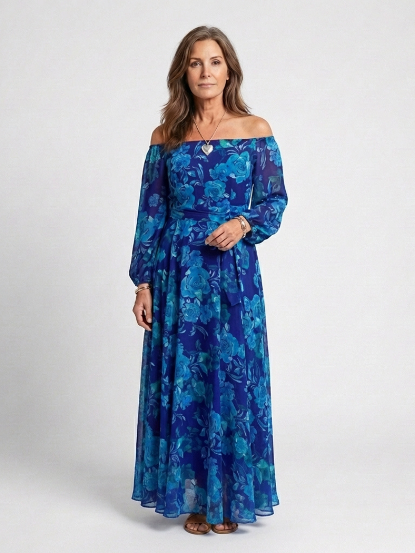Essence of Aspen | Off-Shoulder Floral Maxi Dress