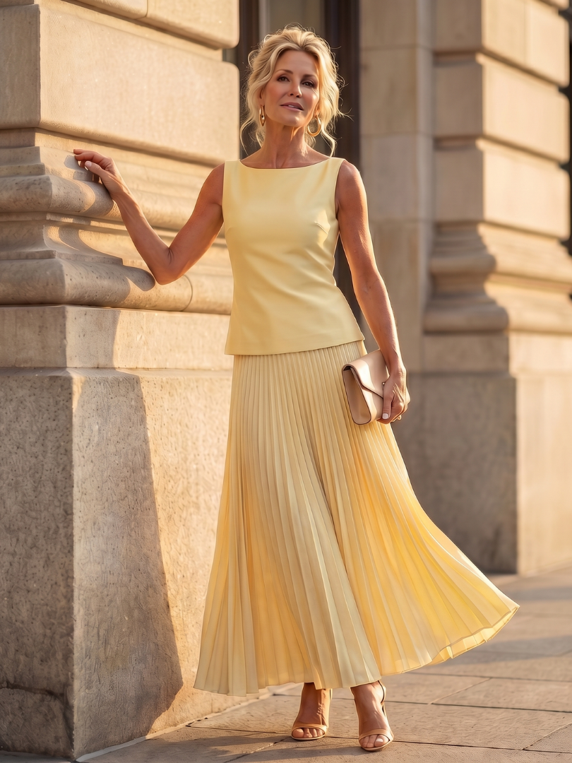 Rhodes | Elegant Pleated Skirt and Structured Bodice Ensemble