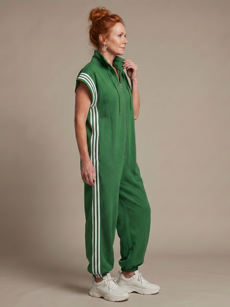 Lark | Elegant Stripe Panel Jumpsuit with Zip Detail