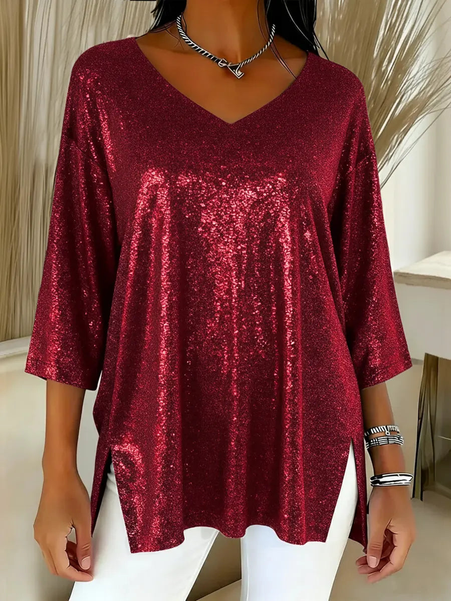 Aurelia™ | Festive Sequin V-Neck Top