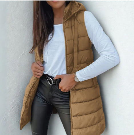 Vélin™ - Casual Sleeveless Hood Long Puffer Vest
