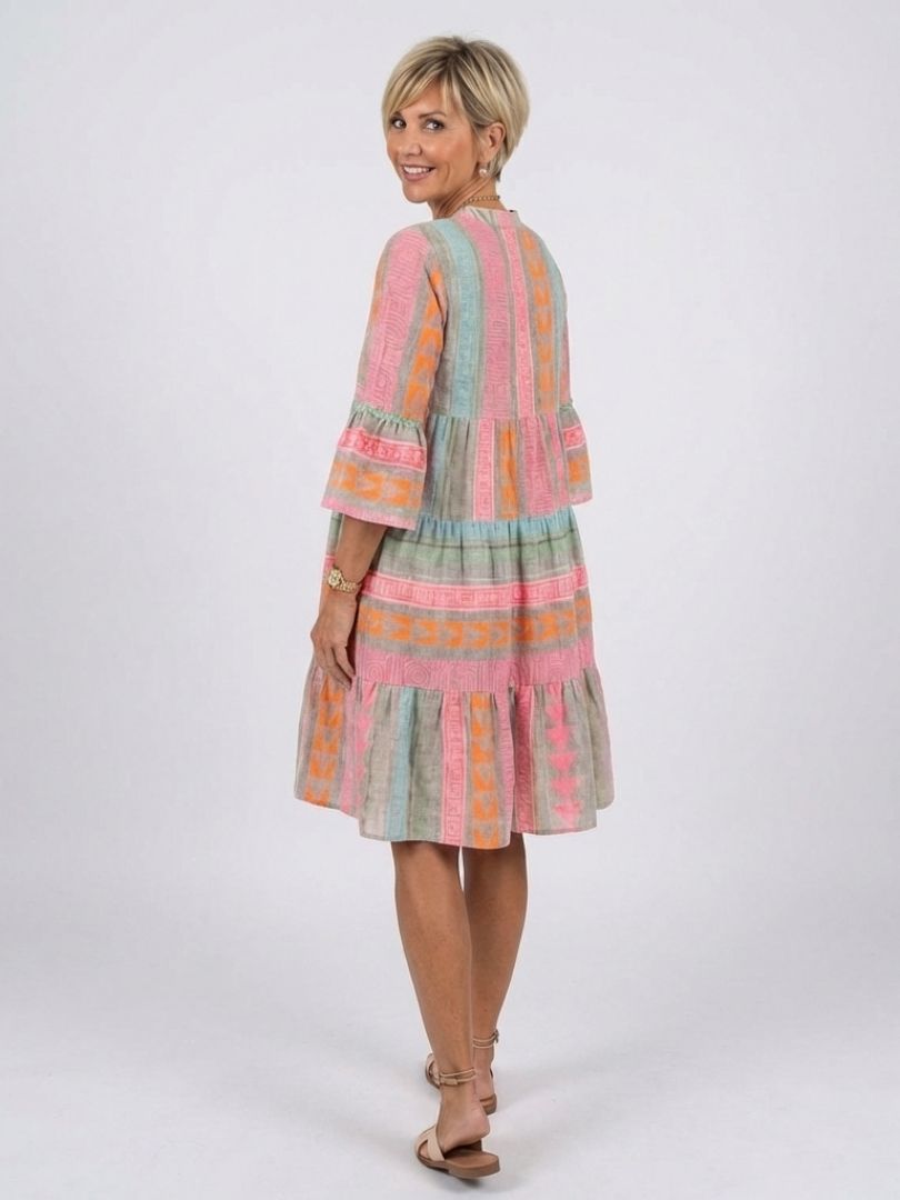 Maelle | Geometric Print V-Neck Tiered Dress