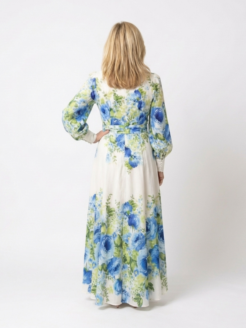Harper | Floral Maxi Dress with Long Sleeves and Button Detail