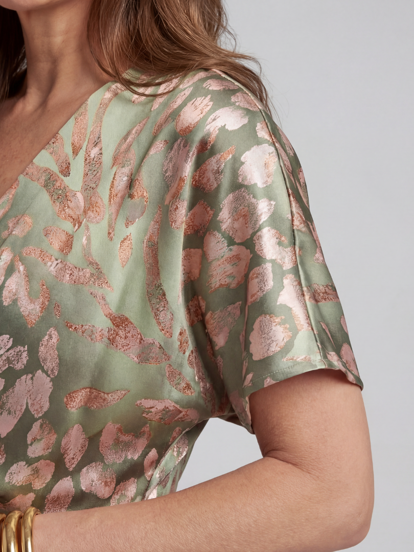 Coralie | Abstract Print V-Neck Twist Midi Dress