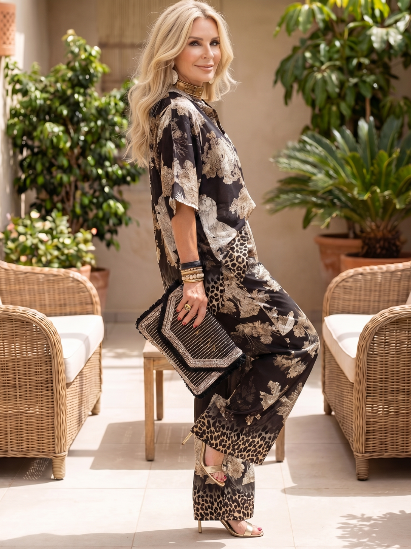 Mina | Elegant Printed Wide Leg Wrap Top Ensemble