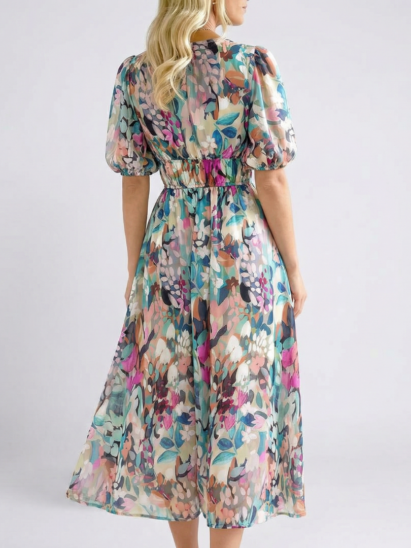 Eulalie | V-Neck Gathered Waist Midi Dress