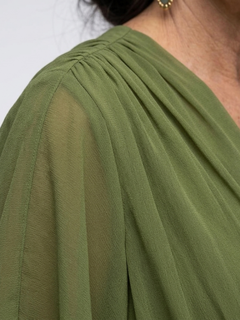 Elysia | V-Neck Draped Midi Dress with Waist Tie
