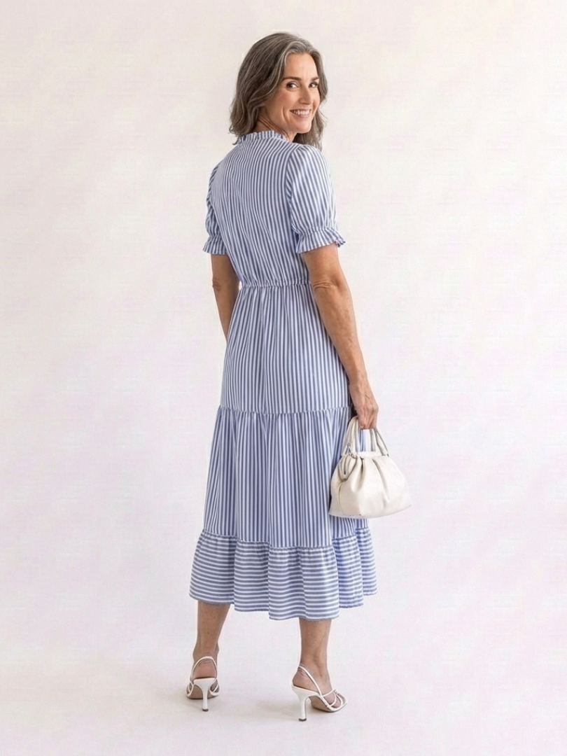Dakota | Striped Tiered Midi Dress with Short Sleeves