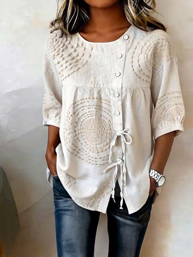 Emeline™ | Soft Embroidered Linen Blend Top