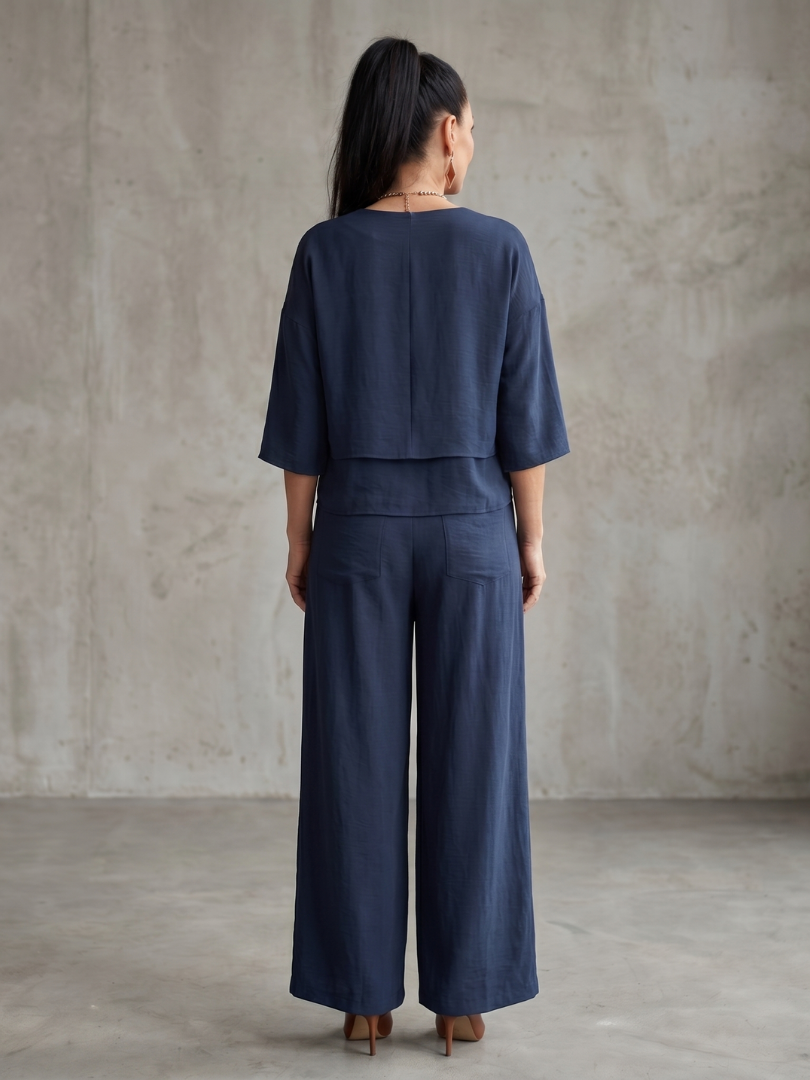 River | Elegant Layered Top with Wide Leg Trousers