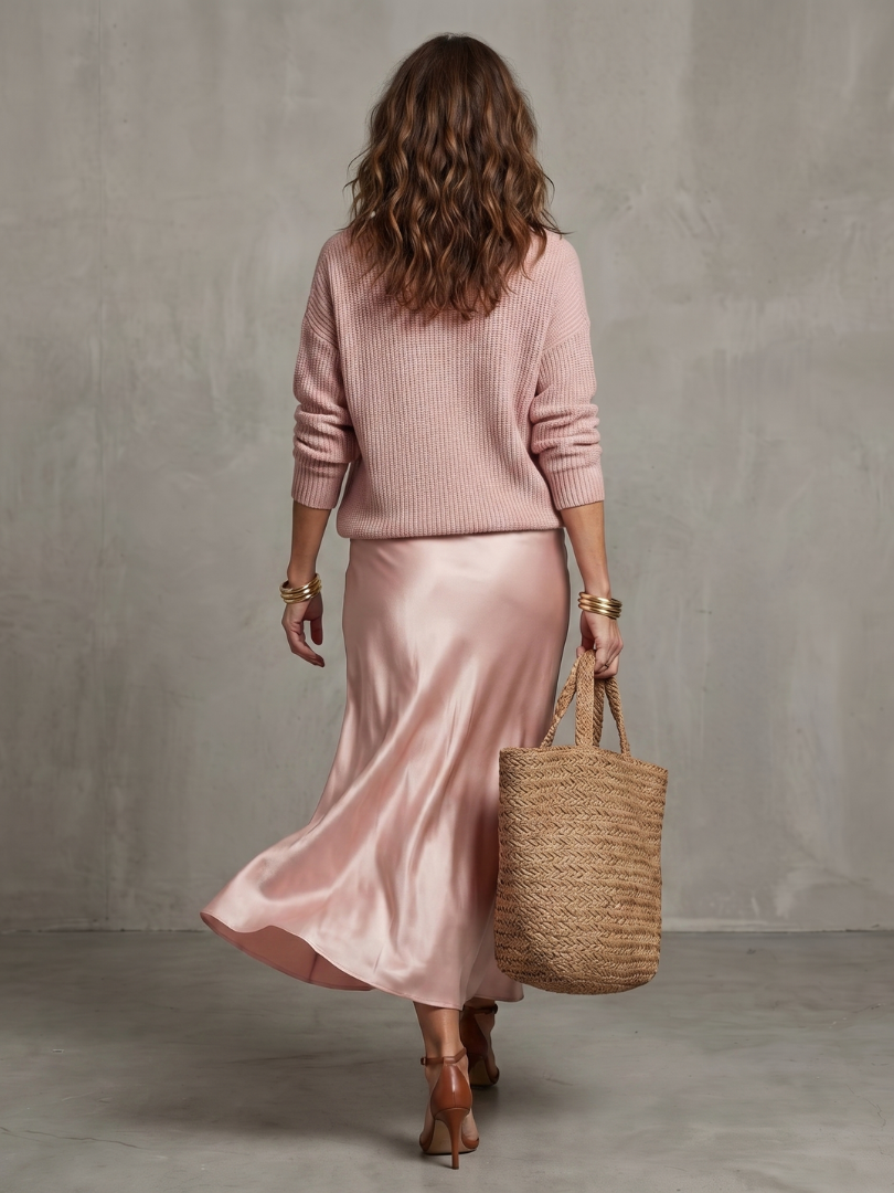 Luciana | Satin Bias Skirt and Knit Layer Ensemble