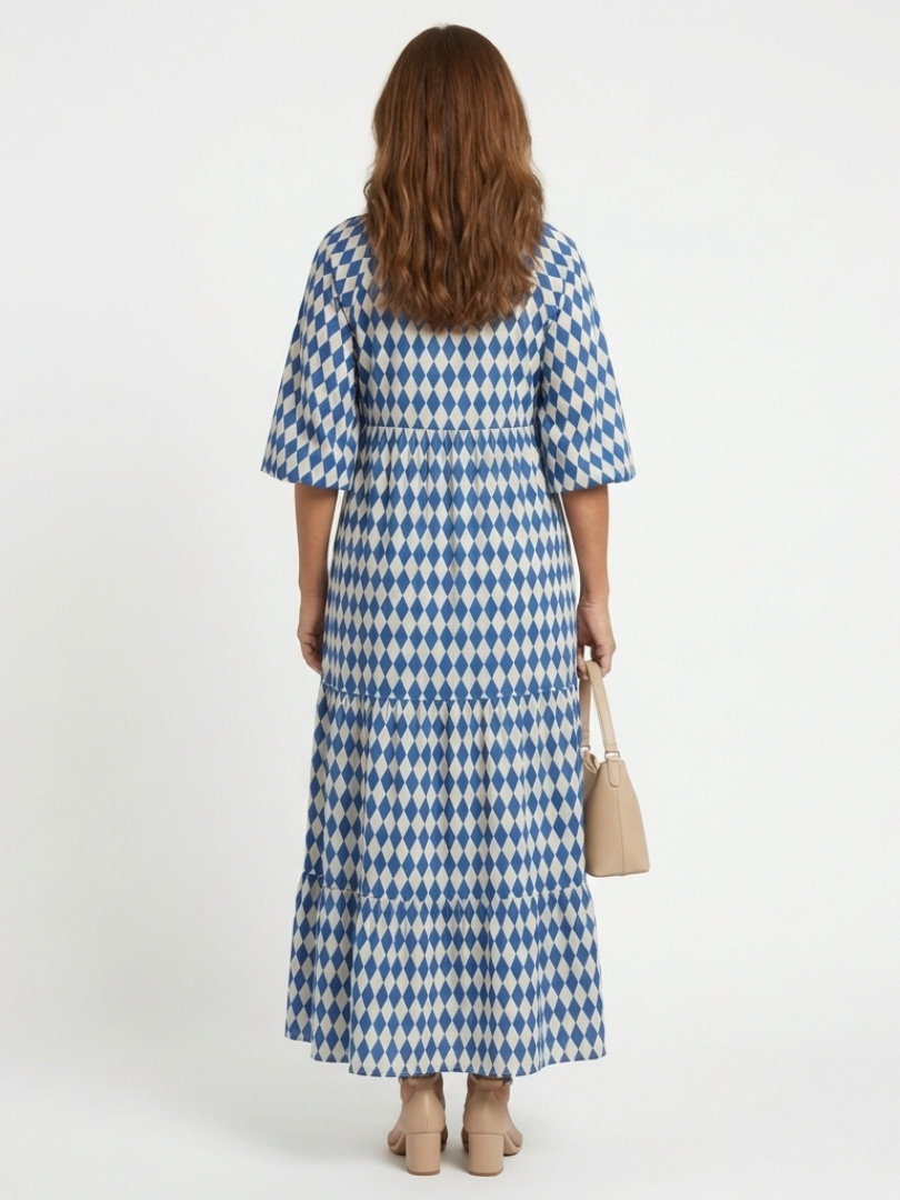 Elodie Diamond Print Tiered Midi Dress