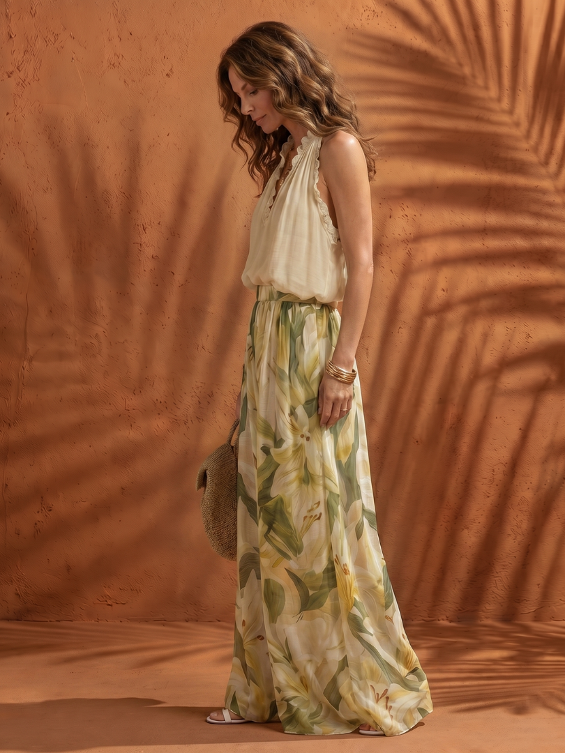 Solange | Floral Halter Neck Blouse and Wide Leg Ensemble